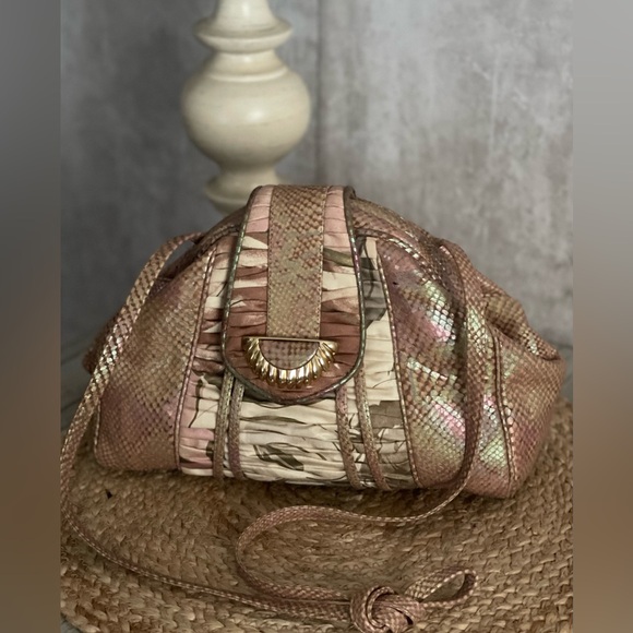 VTG Sharif Python Snakeskin Iridescent/Shimmering Framed Shoulder HandBag/Purse - Picture 1 of 12